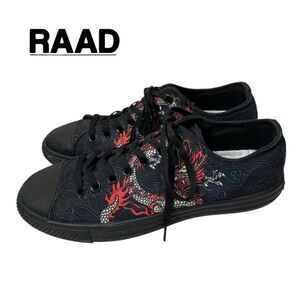 RAAD Men's Red Japanese Dragon Black Canvas Sneakers 10
